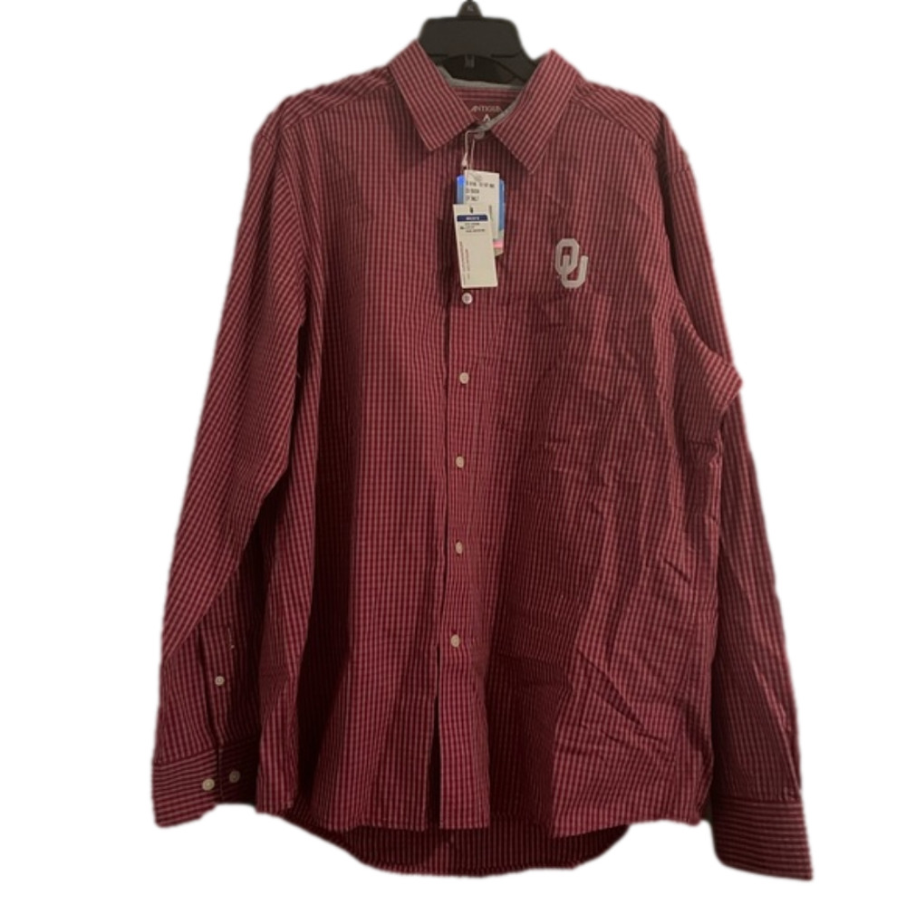Antigua Men’s OU Checkered Button Down Shirt